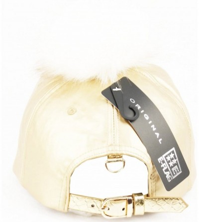 Baseball Caps Pom Pom Baseball Cap/Fuax Leather - Gold - CN129S9FDYN $17.56