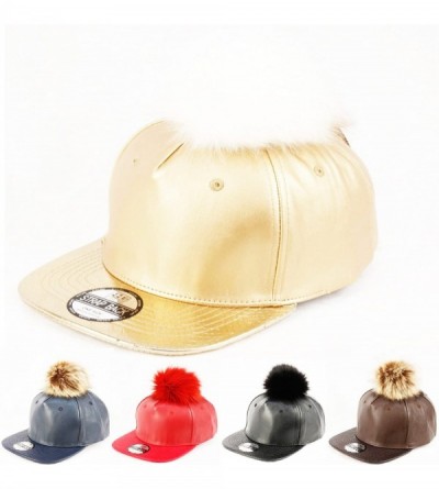 Baseball Caps Pom Pom Baseball Cap/Fuax Leather - Gold - CN129S9FDYN $17.56