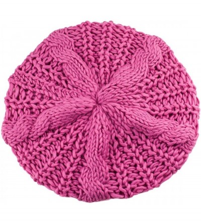 Berets Women's Lady Knitted Beret Braided Baggy Beanie Crochet Hat Ski Cap - Rose Red - CG11MIPEMKB $8.11
