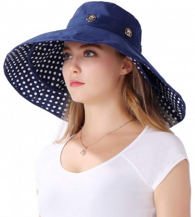 Bucket Hats Packable Extra Large Brim Floppy Sun Hat Reversible UPF 50+ Beach Sun Bucket Hat - Deep Blue-dot - C612J6KB1J5 $2...