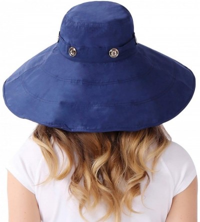 Bucket Hats Packable Extra Large Brim Floppy Sun Hat Reversible UPF 50+ Beach Sun Bucket Hat - Deep Blue-dot - C612J6KB1J5 $2...