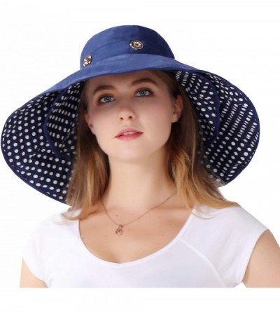 Bucket Hats Packable Extra Large Brim Floppy Sun Hat Reversible UPF 50+ Beach Sun Bucket Hat - Deep Blue-dot - C612J6KB1J5 $2...