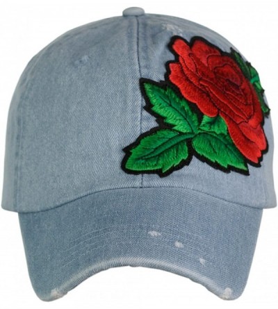 Baseball Caps Embroidered Rose Flower Patch Adjustable Baseball Cap Hat - Lt Blue Denim - CM184HMIT6E $12.44