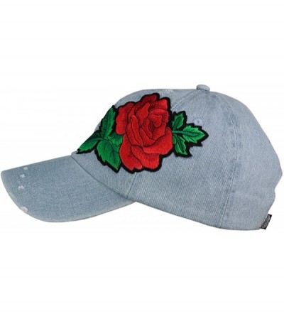 Baseball Caps Embroidered Rose Flower Patch Adjustable Baseball Cap Hat - Lt Blue Denim - CM184HMIT6E $12.44