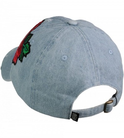Baseball Caps Embroidered Rose Flower Patch Adjustable Baseball Cap Hat - Lt Blue Denim - CM184HMIT6E $12.44