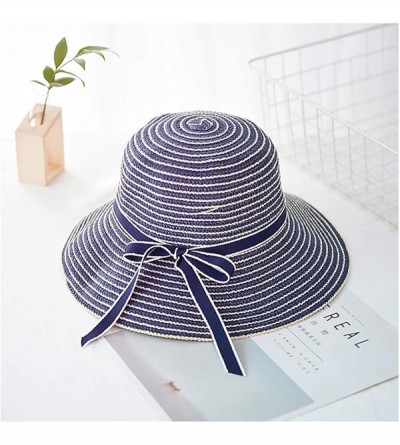 Sun Hats Girls Flower Straw Hat Large Brim Beachwear Sunhat Floral Tea Party Cap - Navy B - CJ193N4I77K $13.16