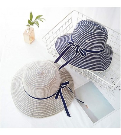 Sun Hats Girls Flower Straw Hat Large Brim Beachwear Sunhat Floral Tea Party Cap - Navy B - CJ193N4I77K $13.16