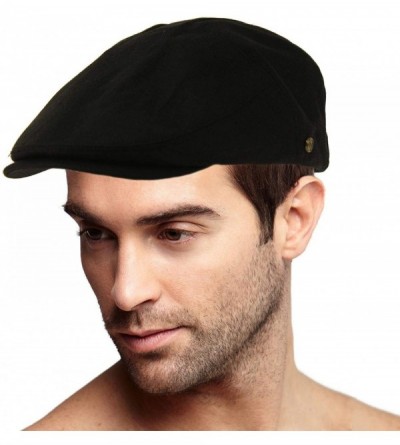 Newsboy Caps Men's 100% Cotton 7 Panel Ivy Mixed Pattern Driver Cabby Flat Cap Hat - Solid Black - CB18R6KTRRL $11.68