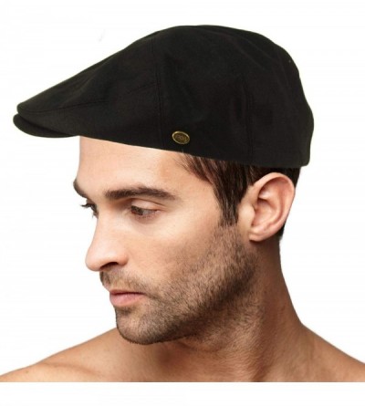 Newsboy Caps Men's 100% Cotton 7 Panel Ivy Mixed Pattern Driver Cabby Flat Cap Hat - Solid Black - CB18R6KTRRL $11.68