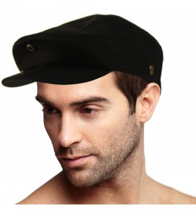 Newsboy Caps Men's 100% Cotton 7 Panel Ivy Mixed Pattern Driver Cabby Flat Cap Hat - Solid Black - CB18R6KTRRL $11.68
