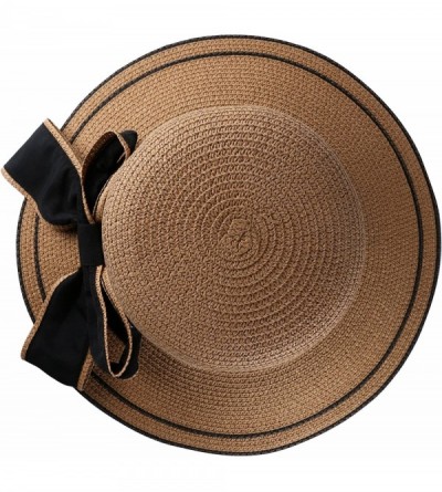 Sun Hats Women Wide Stripped Brim Foldable Sun Strawith Hat Floppy Vacation Bucket Cap - Tan - CY182KXK5UD $11.50