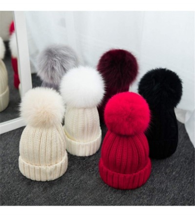 Skullies & Beanies Women Winter Kintted Beanie Hats with Real Fox Fur Pom Pom - Black - C118ALIYEO3 $19.76