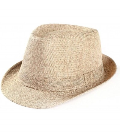 Sun Hats Women Men's Summer Short Brim Straw Fedora Beach Sun Hat Jazz Cap - Beige - CS18G9ZK947 $19.38