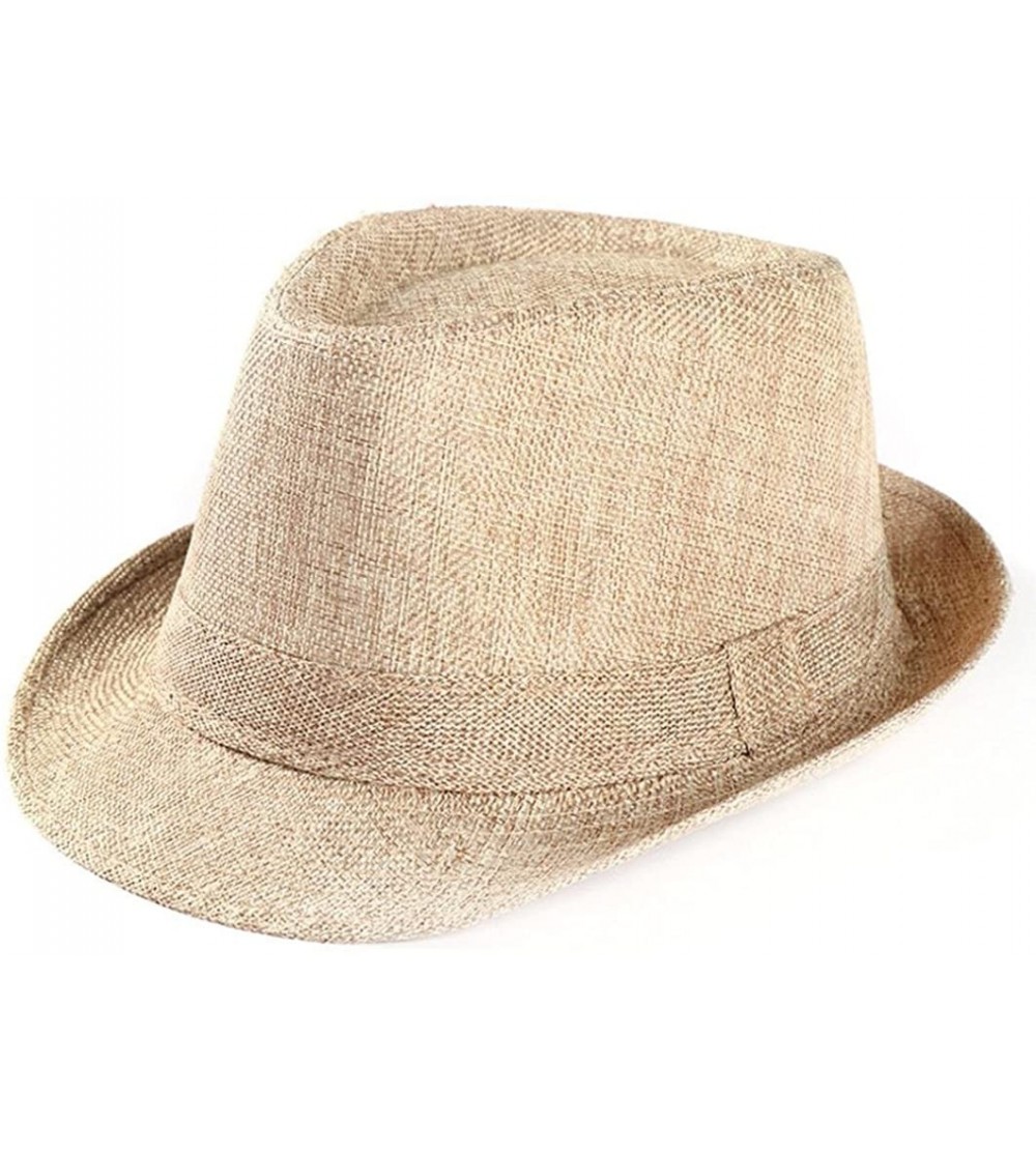 Sun Hats Women Men's Summer Short Brim Straw Fedora Beach Sun Hat Jazz Cap - Beige - CS18G9ZK947 $16.34