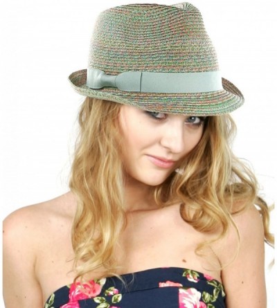 Fedoras Women's Solid Color Band Multicolor Weaved Trilby Fedora Hat - Seafoam Mix - CT11WWYH633 $25.97
