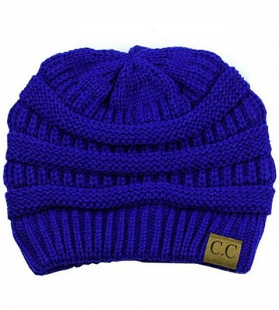 Skullies & Beanies Trendy Warm Chunky Soft Stretch Cable Knit Beanie Skull Cap Hat - Royal Blue - CW185R476RR $7.45