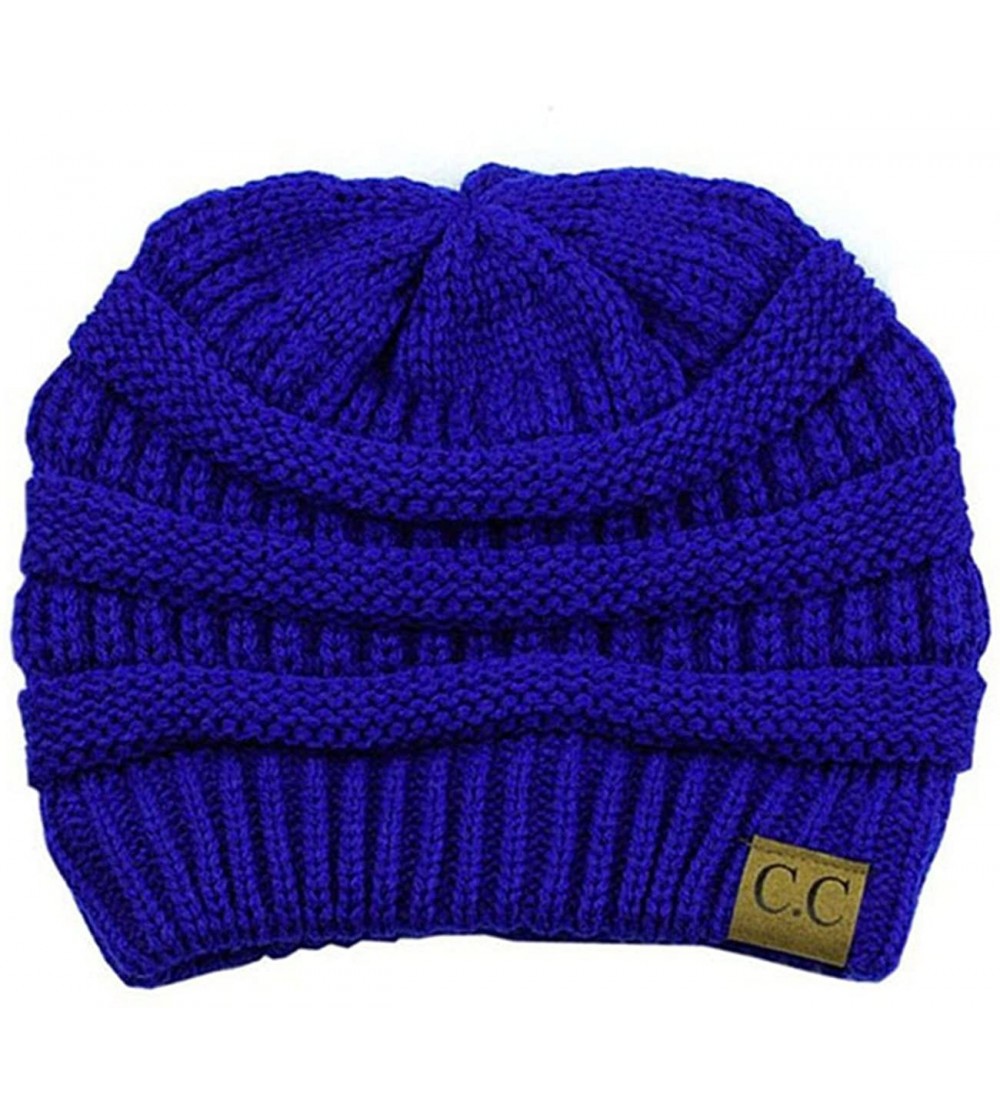 Skullies & Beanies Trendy Warm Chunky Soft Stretch Cable Knit Beanie Skull Cap Hat - Royal Blue - CW185R476RR $7.45