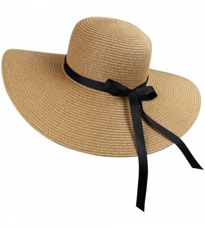 Sun Hats Womens Big Bowknot Straw Hat Floppy Foldable Roll up Beach Cap Sun Hat UPF 50+ - Af Khaki - C218UKYD308 $18.43