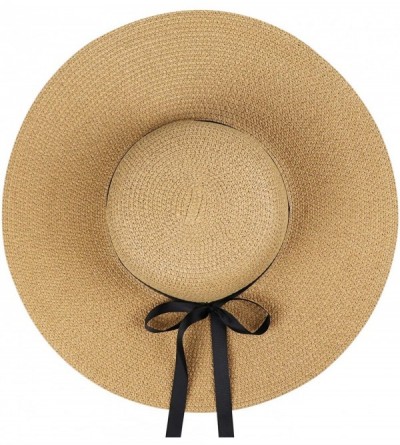 Sun Hats Womens Big Bowknot Straw Hat Floppy Foldable Roll up Beach Cap Sun Hat UPF 50+ - Af Khaki - C218UKYD308 $18.43