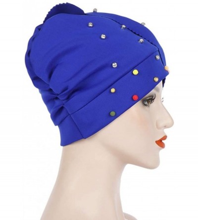 Skullies & Beanies Women Cotton Wrap Cap - India Floral Hat Muslim Chemo Beanie Hats - Blue - C818R3IZOG8 $15.98