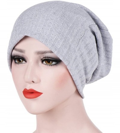 Berets Womens Scarf India Muslim Stretch Turban Hat Hair Pure Color Loss Head Wrap - Gray - CL18IE3AT8D $8.79