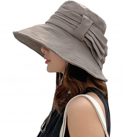 Sun Hats Big Brim Wide Brim Bucket Hats with Rope Hatband Sun Hats Summer Beach Hats - Khaki - CK18U7KC6S7 $10.28