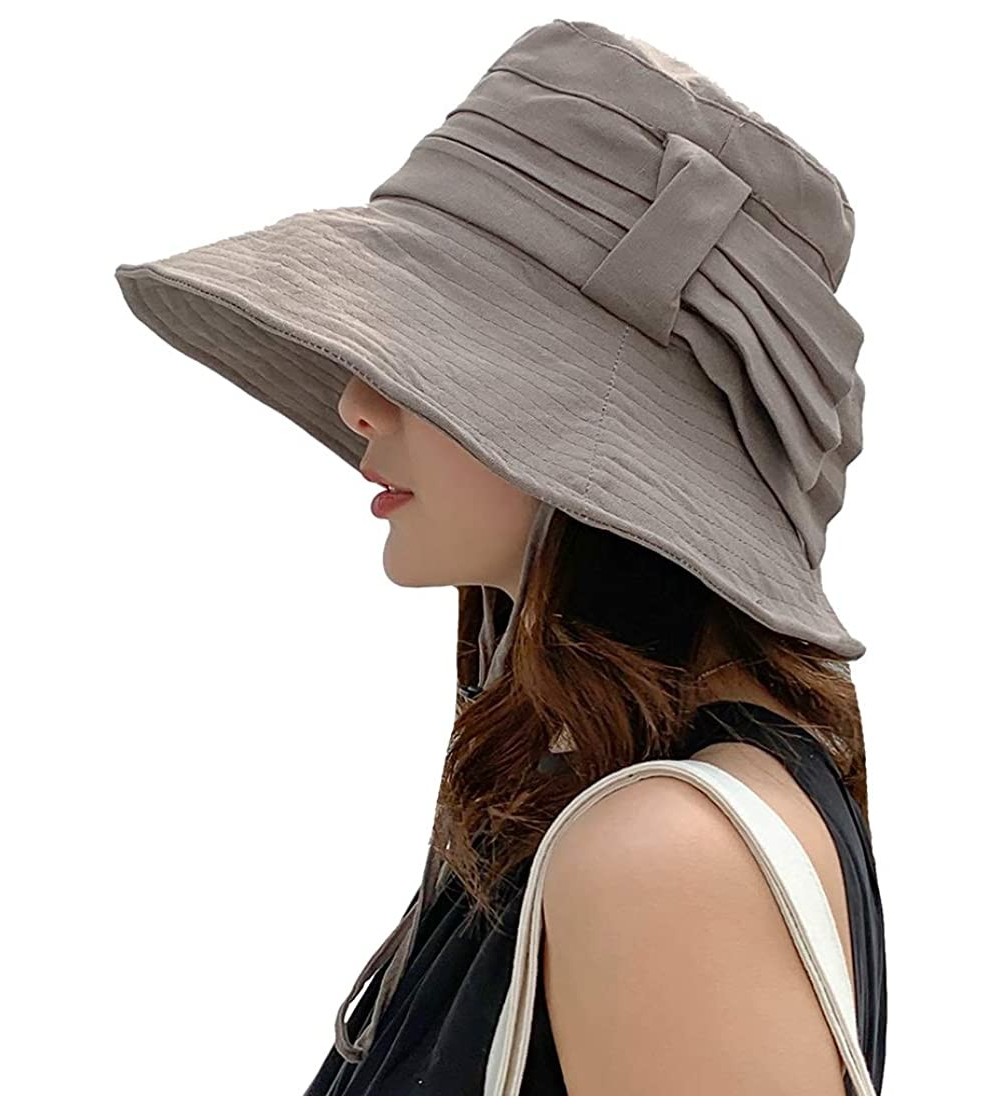 Sun Hats Big Brim Wide Brim Bucket Hats with Rope Hatband Sun Hats Summer Beach Hats - Khaki - CK18U7KC6S7 $10.28