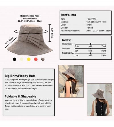 Sun Hats Big Brim Wide Brim Bucket Hats with Rope Hatband Sun Hats Summer Beach Hats - Khaki - CK18U7KC6S7 $10.28