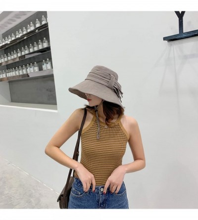 Sun Hats Big Brim Wide Brim Bucket Hats with Rope Hatband Sun Hats Summer Beach Hats - Khaki - CK18U7KC6S7 $10.28