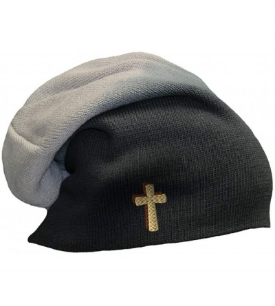 Skullies & Beanies Custom Slouchy Beanie Cone Cross Shadow Brown & Tan Embroidery Cotton - Black Grey - C018A56666R $11.12