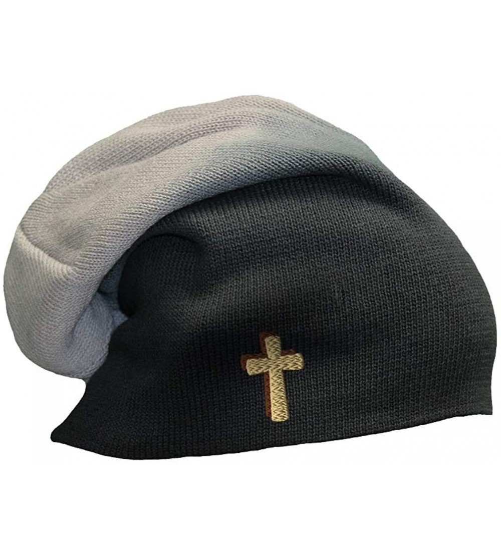 Skullies & Beanies Custom Slouchy Beanie Cone Cross Shadow Brown & Tan Embroidery Cotton - Black Grey - C018A56666R $11.12