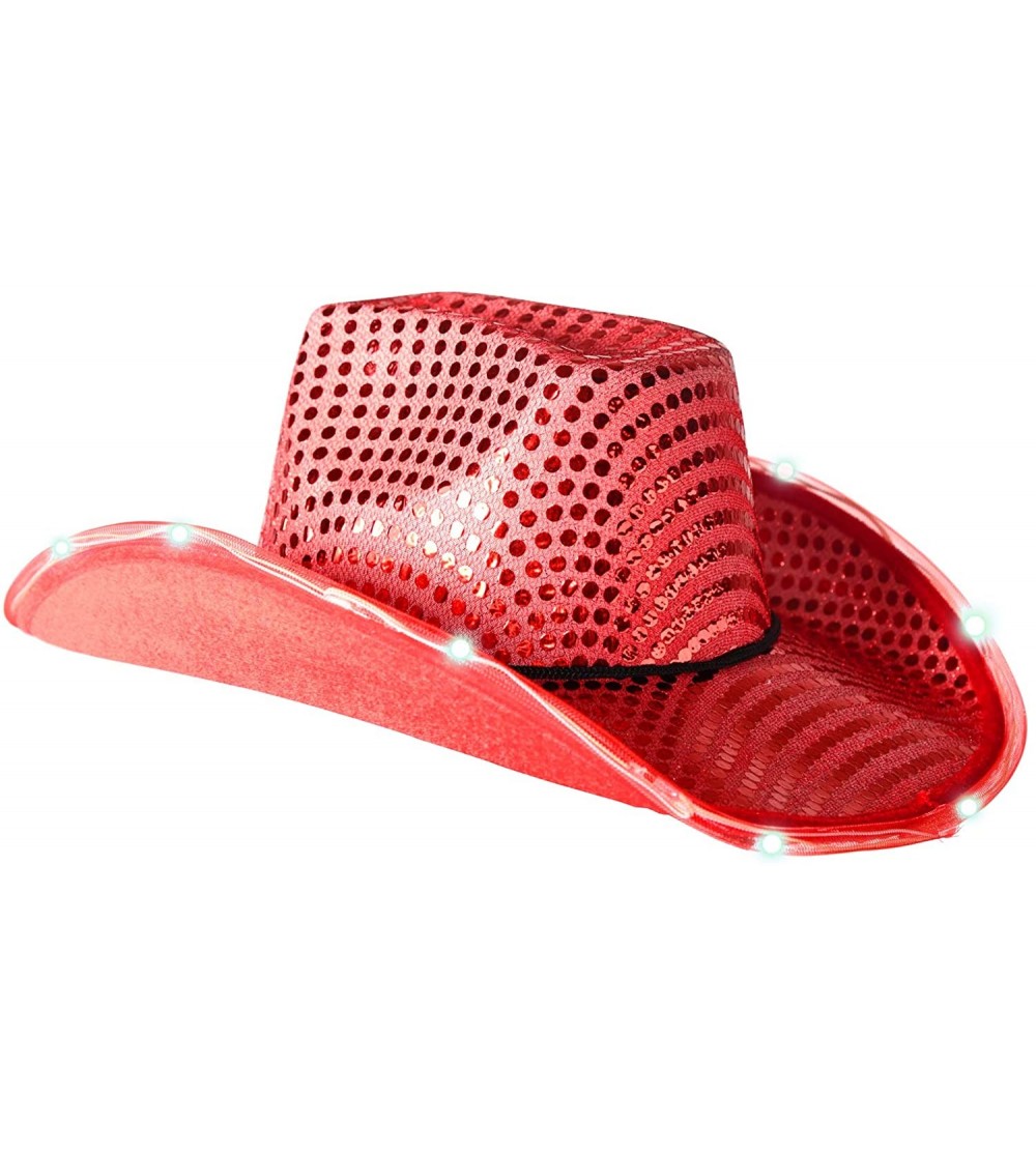 Cowboy Hats LED Red Tube Cowboy Hat (2-Pack) - Red- Black - C618DL9ATGT $20.43