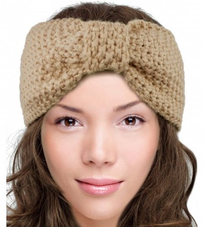 Headbands Women's Winter Knit Headband - Bow - Tan - CA12OCD41SV $10.40