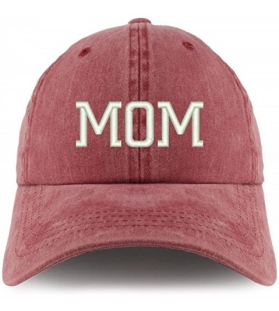 Baseball Caps Mom Embroidered Pigment Dyed Unstructured Cap - Wine - C118D4E29U9 $33.23