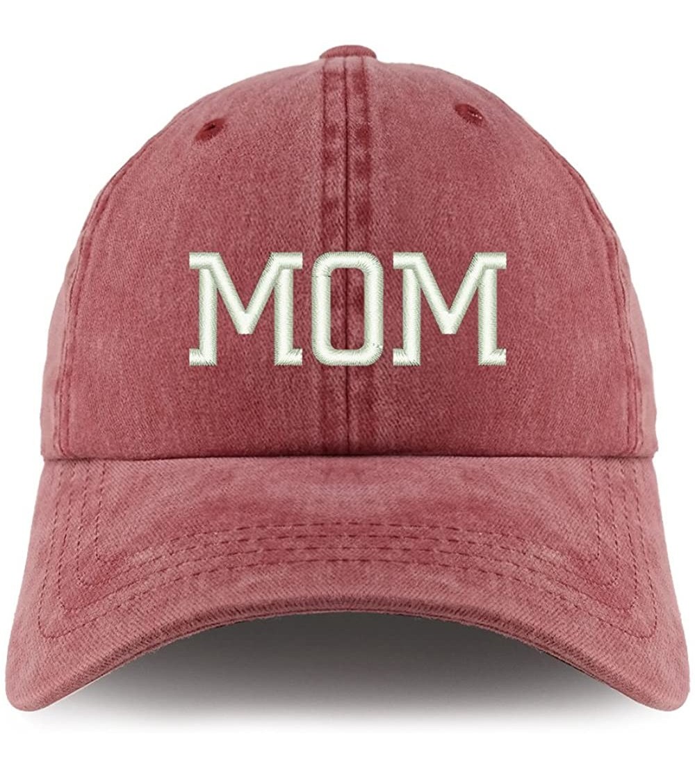 Baseball Caps Mom Embroidered Pigment Dyed Unstructured Cap - Wine - C118D4E29U9 $22.16