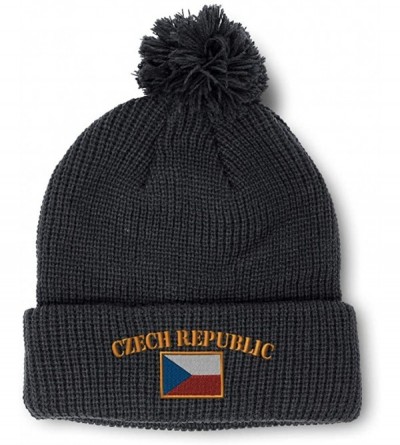 Skullies & Beanies Winter Pom Pom Beanie for Men & Women Czech Republic Flag Embroidery 1 Size - Black - C818ZH5X6WW $18.12