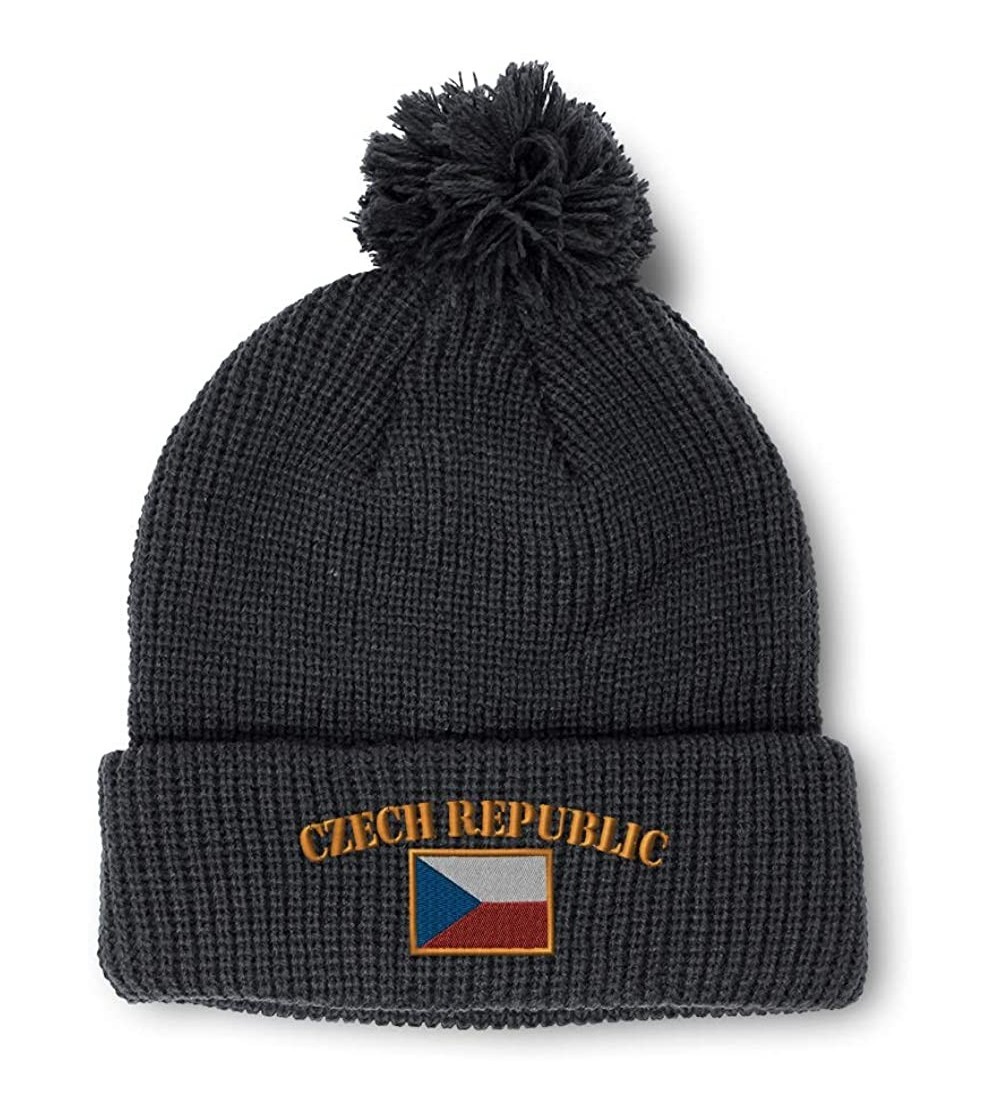 Skullies & Beanies Winter Pom Pom Beanie for Men & Women Czech Republic Flag Embroidery 1 Size - Black - C818ZH5X6WW $18.12