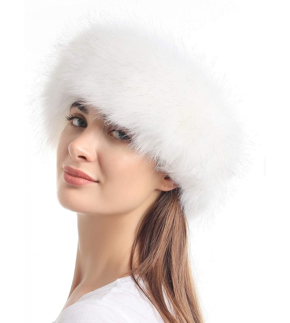 Cold Weather Headbands Faux Fur Headband with Elastic for Women's Winter Earwarmer Earmuff - White With Tips - CM12LH25SBH $1...