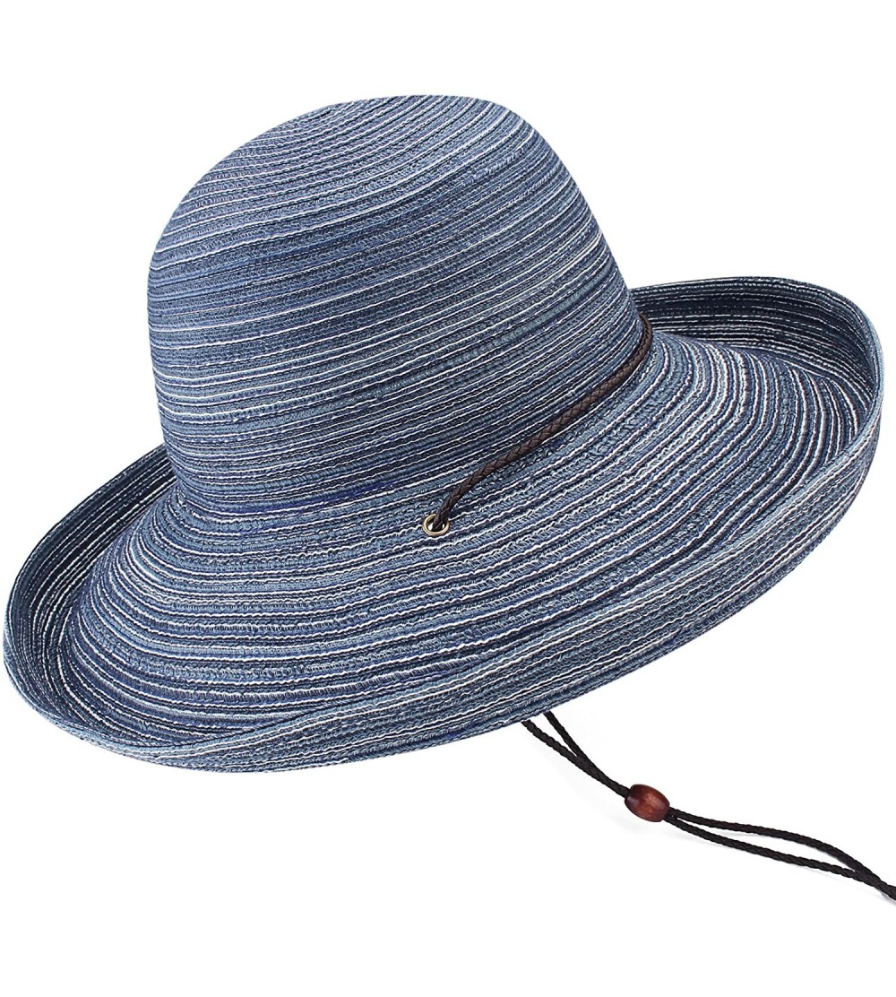 Sun Hats Wide Brim Floppy Sun Hat 100% Cotton Packable Summer Beach Hats for Women - Sh051 Dark Blue - C618NECMGOO $14.86