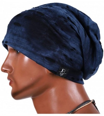 Skullies & Beanies Mens Slouch Beanie Skull Cap Thin Summer Hat - Retro Navy - CU18RWG5S6E $11.25