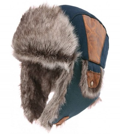 Skullies & Beanies SIGGI Faux Fur Trapper Hat for Men Cotton Warm Ushanka Russian Hunting Hat - 67191_navy - CC12N5H3TOX $26.98