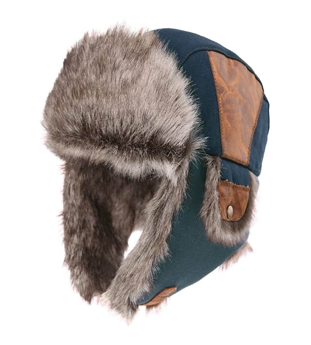 Skullies & Beanies SIGGI Faux Fur Trapper Hat for Men Cotton Warm Ushanka Russian Hunting Hat - 67191_navy - CC12N5H3TOX $26.98