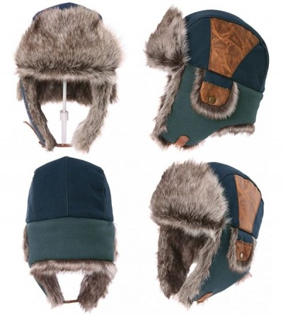 Skullies & Beanies SIGGI Faux Fur Trapper Hat for Men Cotton Warm Ushanka Russian Hunting Hat - 67191_navy - CC12N5H3TOX $26.98