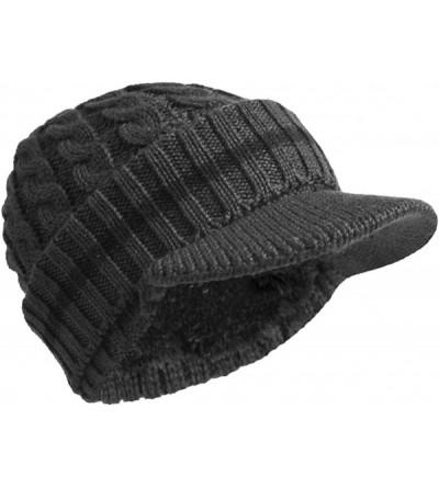 Skullies & Beanies Retro Newsboy Knitted Hat with Visor Bill Winter Warm Hat for Men - Grey-1 - CY18LGNTKRK $15.12