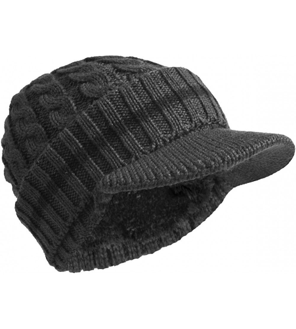 Skullies & Beanies Retro Newsboy Knitted Hat with Visor Bill Winter Warm Hat for Men - Grey-1 - CY18LGNTKRK $15.12