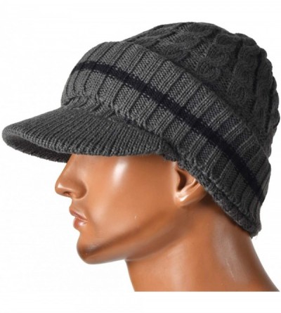 Skullies & Beanies Retro Newsboy Knitted Hat with Visor Bill Winter Warm Hat for Men - Grey-1 - CY18LGNTKRK $15.12