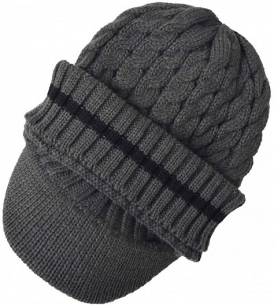 Skullies & Beanies Retro Newsboy Knitted Hat with Visor Bill Winter Warm Hat for Men - Grey-1 - CY18LGNTKRK $15.12