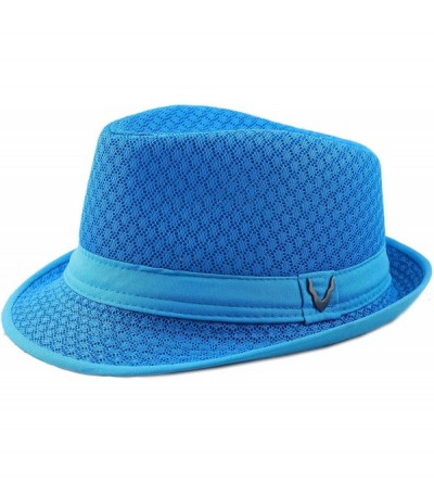 Fedoras Black Horn Light Weight Classic Soft Cool Mesh Fedora hat - Turquoise - CF186SGII9D $14.40