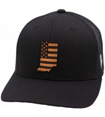 Baseball Caps 'Indiana Patriot' Leather Patch Hat Curved Trucker - Brown/Tan - CN18IGQIA3Q $27.33
