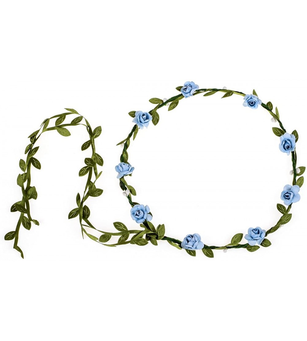 Headbands Paper Rose Flower Headband with Tail Boho Floral Crown Wreath - Blue - C2182HLS3RS $6.68
